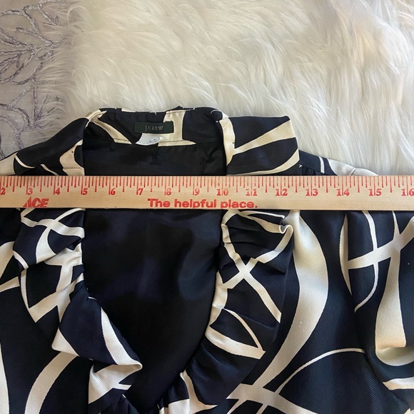 J Crew Sz 4 Black & Cream Silk Abstract Ruffle Collar Dress - Picture 16 of 16